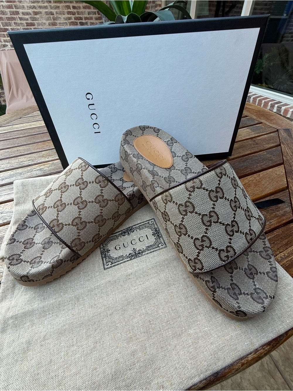 Gucci Brown GG Canvas Slide Sandals